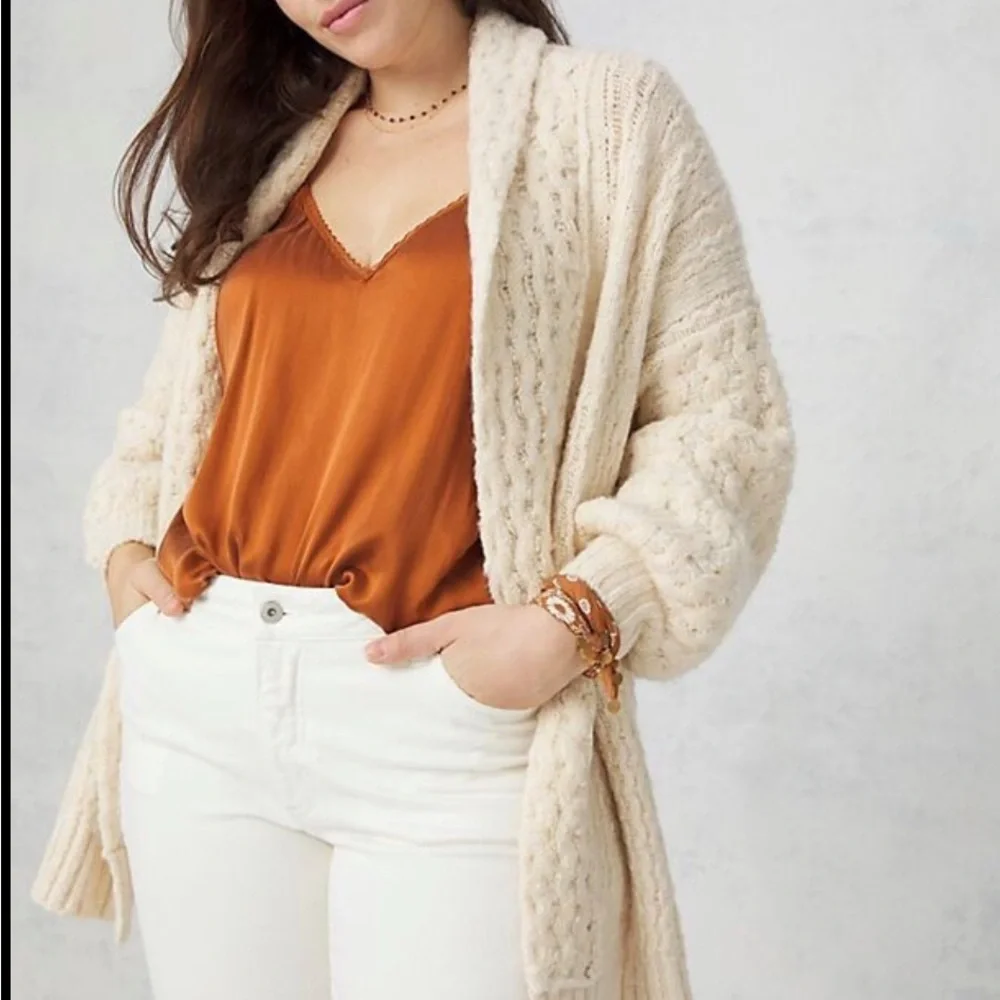Anthropologie Rashida Cardigan Cream Knit Sweater‎ chunky Open